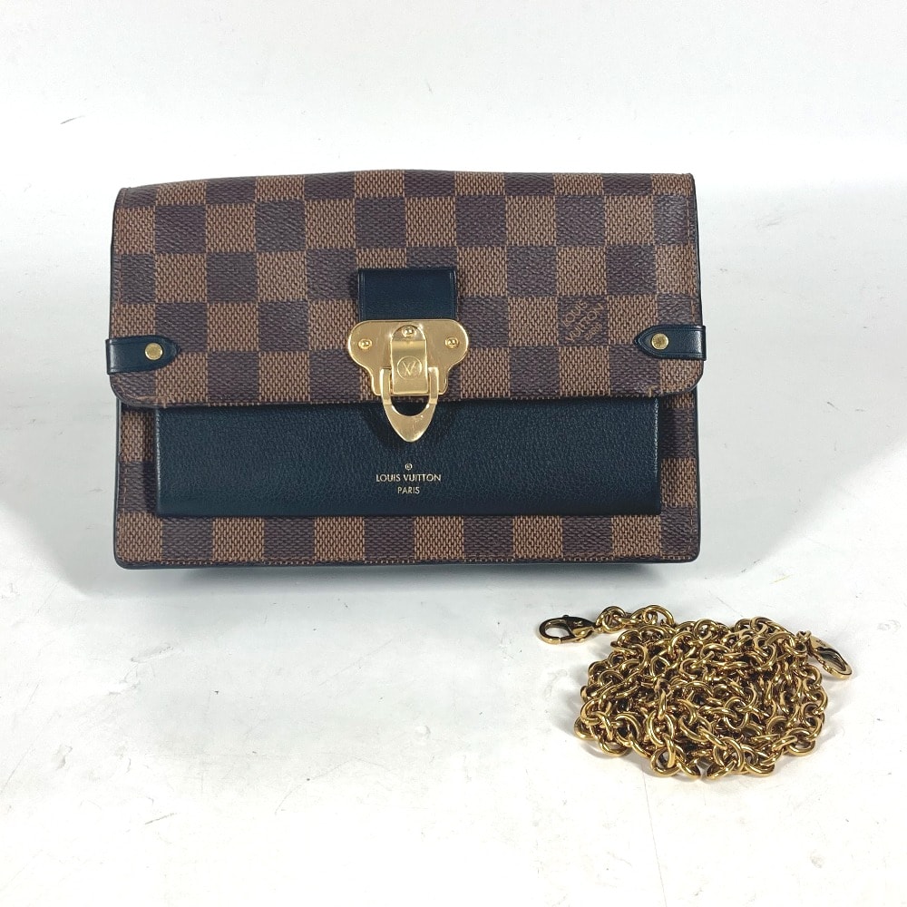 ルイヴィトン LOUIS VUITTON ポルトフォイユ・ヴァヴァン チェーン N60221 ダミエ チェーンウォレット ショルダーバッグ 斜め掛け 長財布 ダミエキャンバス ノワール ブラウン