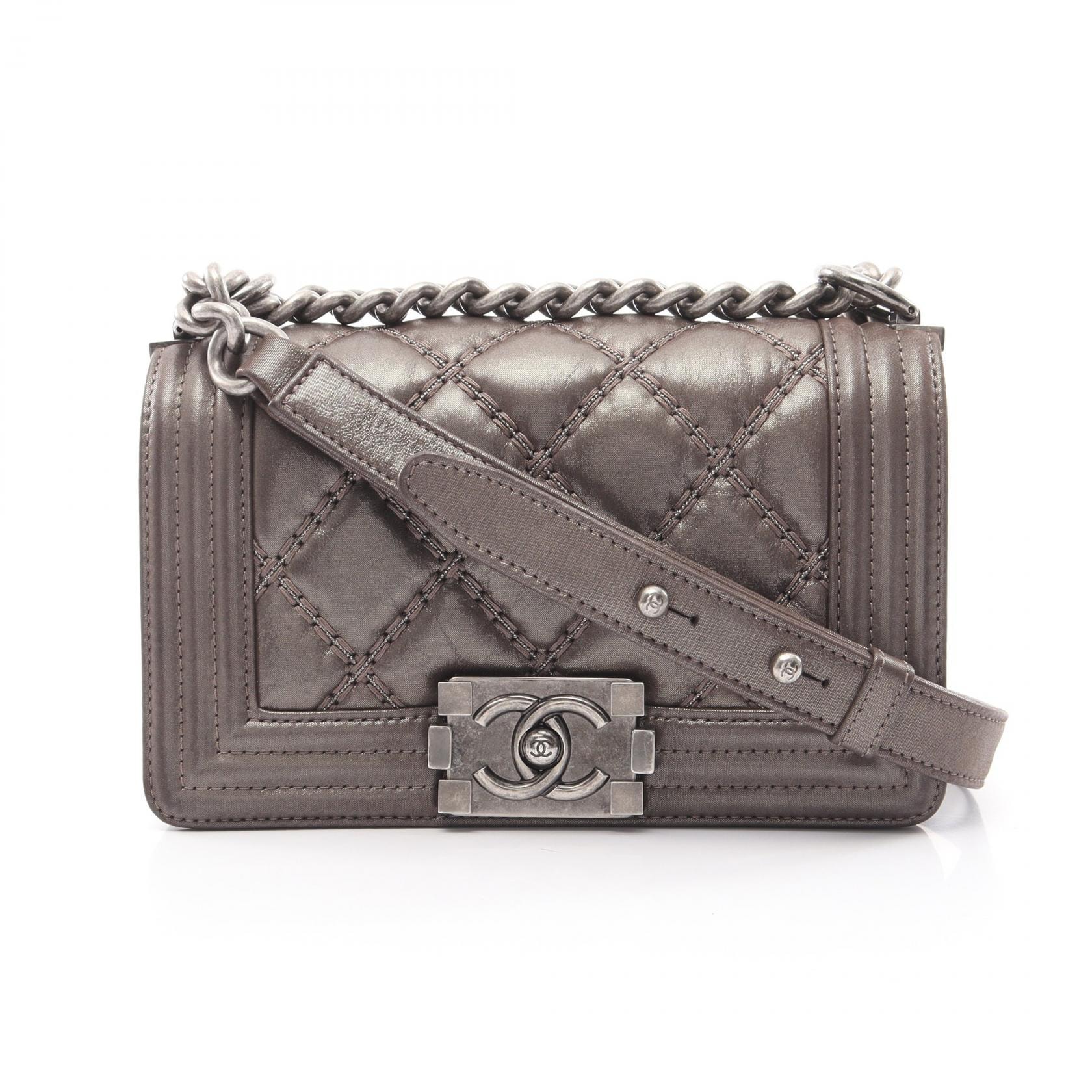 シャネル CHANEL ボーイシャネル スモール ショルダーバッグ バッグ カーフ(牛革) レディース グレー系 【中古】