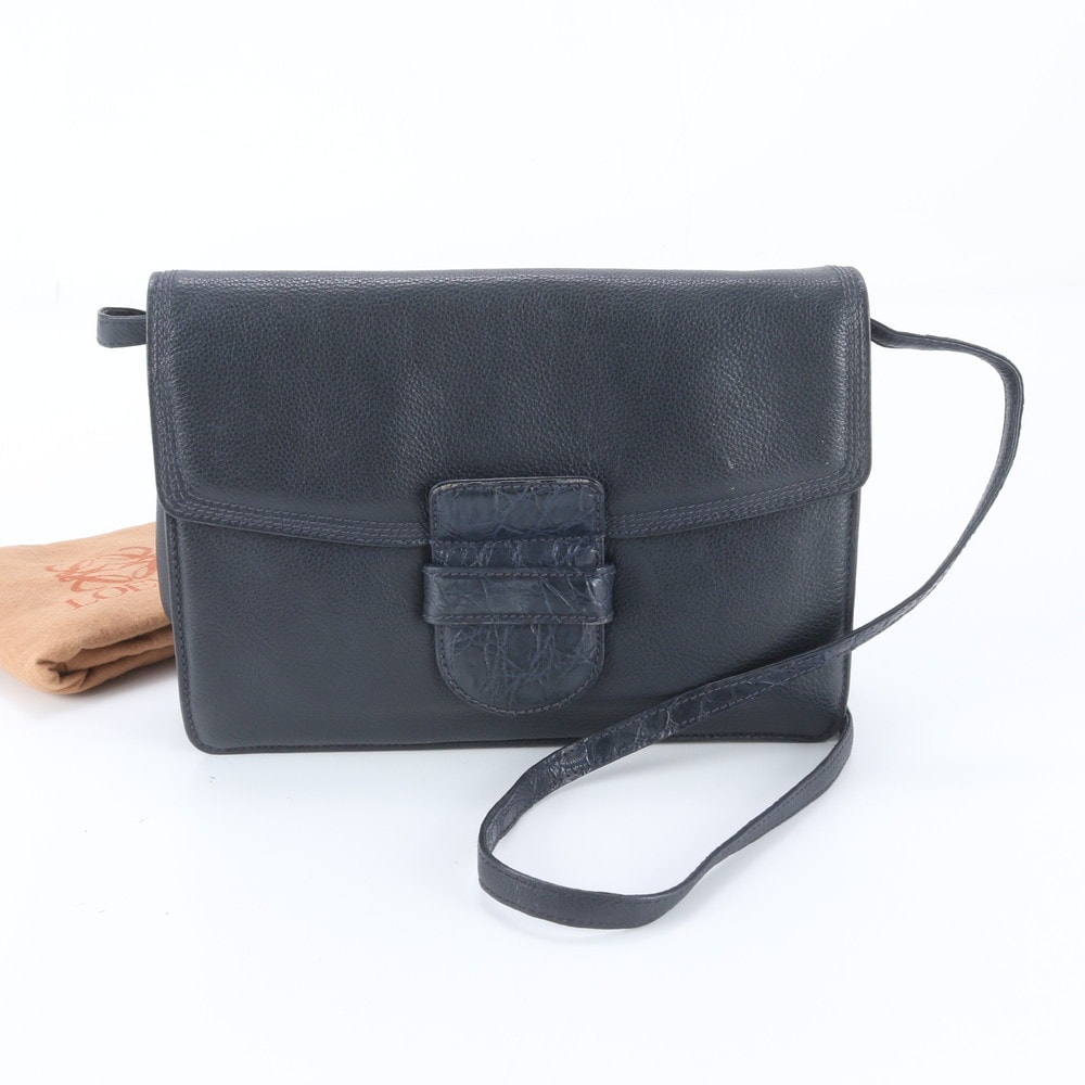 ■美品 ロエベ クロコダイル エンボスショルダーバッグ レザー