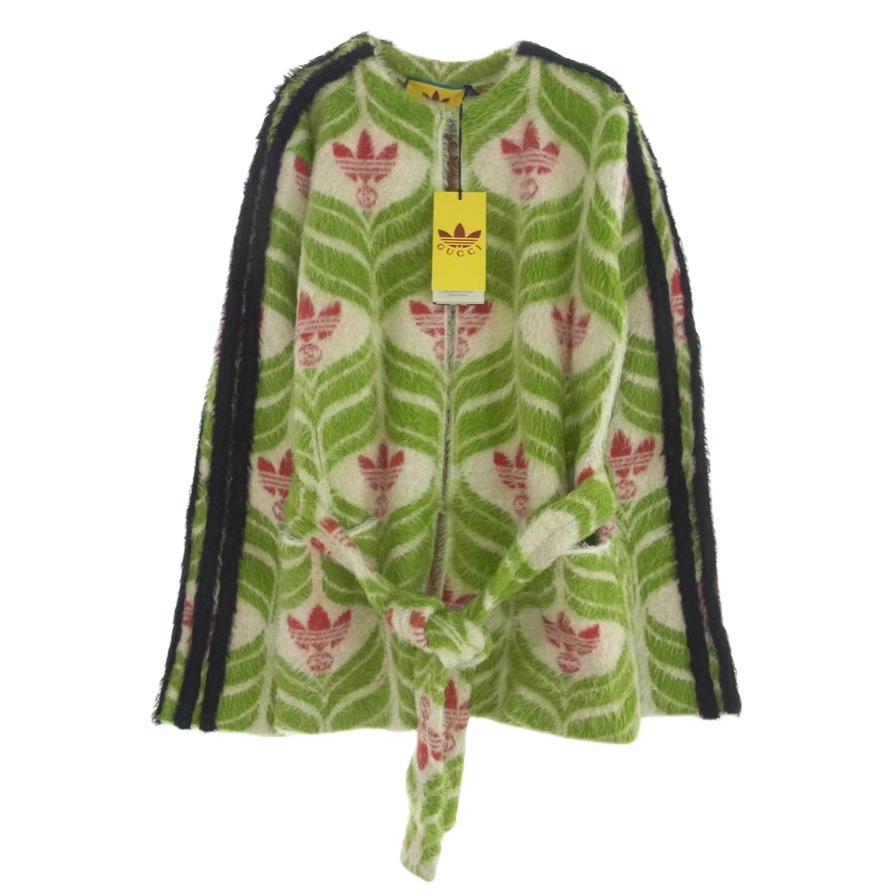 GUCCI グッチ カーディガン 717694 adidas アディダス ロゴ シャギーニット カーディガン ホワイト系 グリーン系 S【極上美品】【中古】