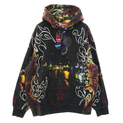 Supreme シュプリーム パーカー 22SS East Broadway Hooded Sweatshirt イースト ブロードウェイ フーデッド スウェットシャツ パーカー フーディー チャコール系 マルチカラー系 XL【美品】【中古】