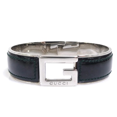 グッチ GUCCI バングル ブレスレット Gロゴ メタル/パテントレザー シルバー/ブラック ユニセックス【中古】 e61856a