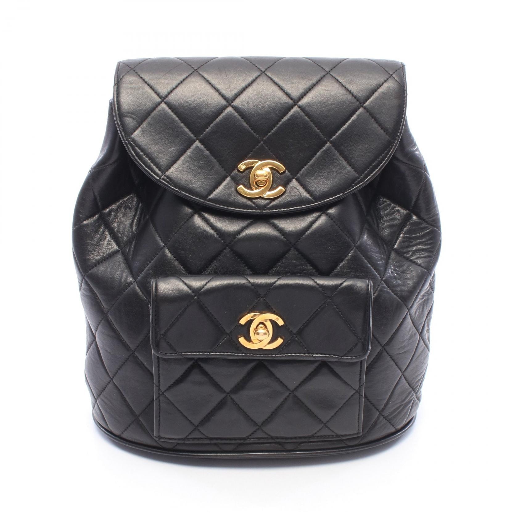 シャネル CHANEL マトラッセ ターンロック チェーン リュックサック バックパック バッグ ラムスキン(羊革) レディース ブラック系 A04194 【中古】