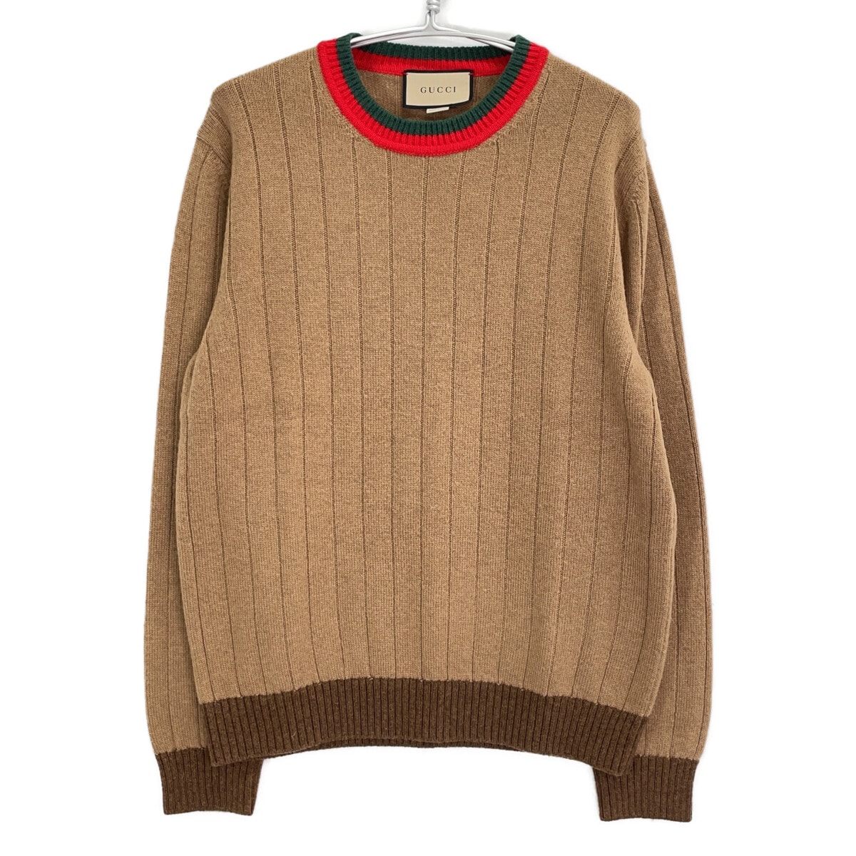 グッチ 721035 ブラウン ウェブストライプ付き リブニット セーター XL