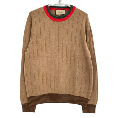 グッチ 721035 ブラウン ウェブストライプ付き リブニット セーター XL