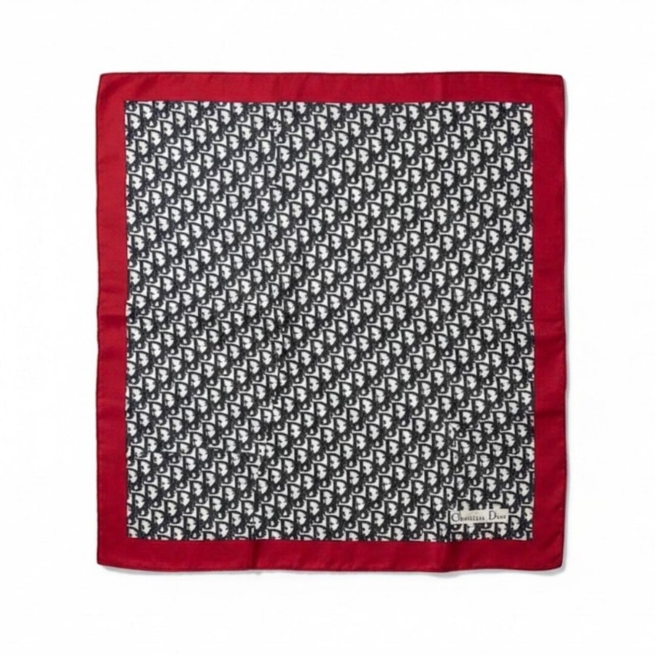 Christian Dior クリスチャンディオール トロッター柄 ネイビー レッド シルク バンダナ A3-00241 【中古】