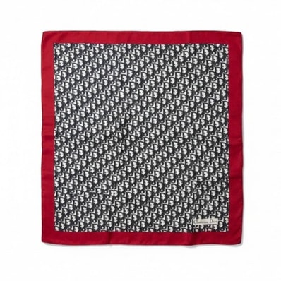 Christian Dior クリスチャンディオール トロッター柄 ネイビー レッド シルク バンダナ A3-00241 【中古】