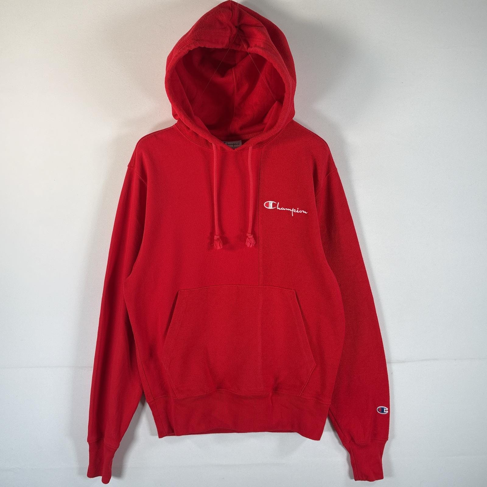 古着 チャンピオン Champion パーカー リバースウィーブ 復刻 ワンポイントロゴ刺繍 プルオーバー SMALL  レッド メンズ