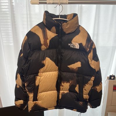 Supreme x The North Face Bleached Denim Print Nuptse Jacket "Black"