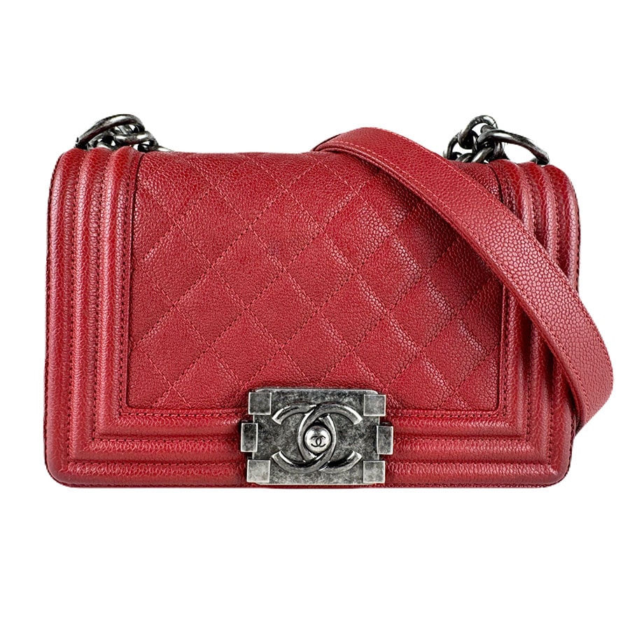 シャネル CHANEL ショルダーバッグ ボーイシャネル キャビアスキンレザー レッド レディース【中古】 z8706