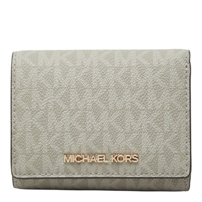 マイケルコース MKシグネチャー コンパクト ウォレット ミディアム 三つ折り財布 グレー PVC レザー レディース Michael Kors 中古