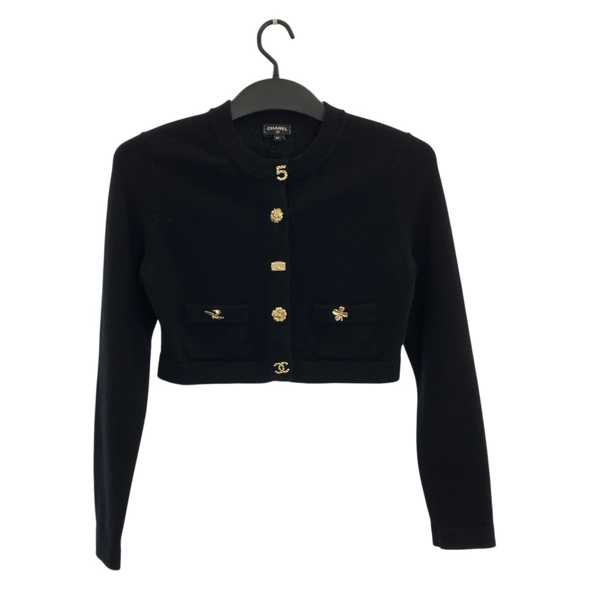 美品 CHANEL シャネル アイコンボタン サイズ34 ブラック ゴールド カシミヤ カーディガン ジャケット 602709 【中古】