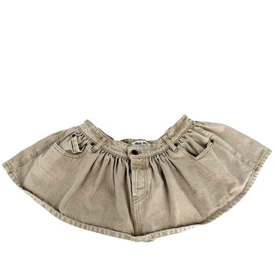 MIUMIU ミュウミュウ スカート ロゴ デニム ミニ 服 アパレル 36 GWD317 ベージュ コットン レディース 春 夏【中古品】
