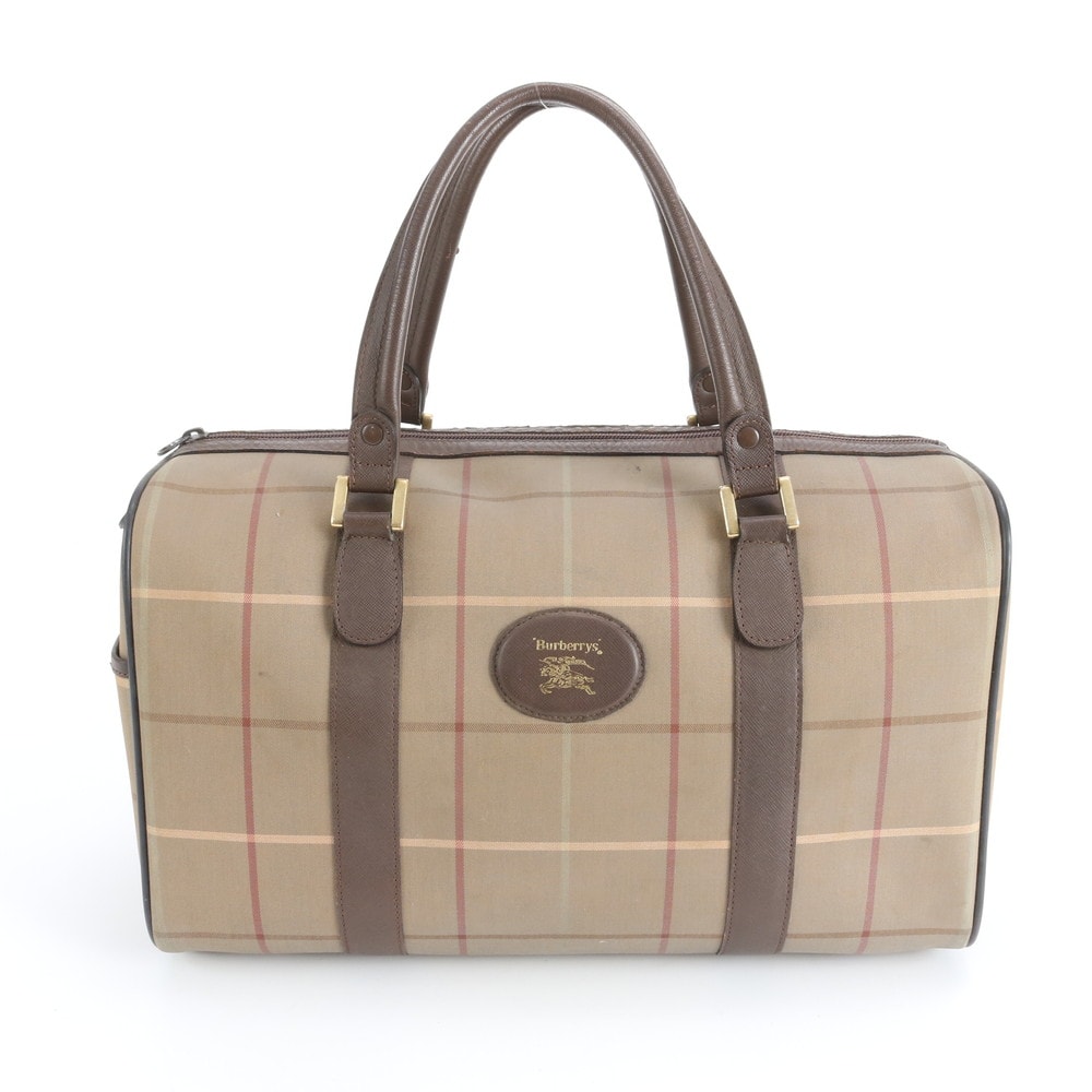 バーバリー チェック ホースロゴボストン バッグ レザー×キャンバス
