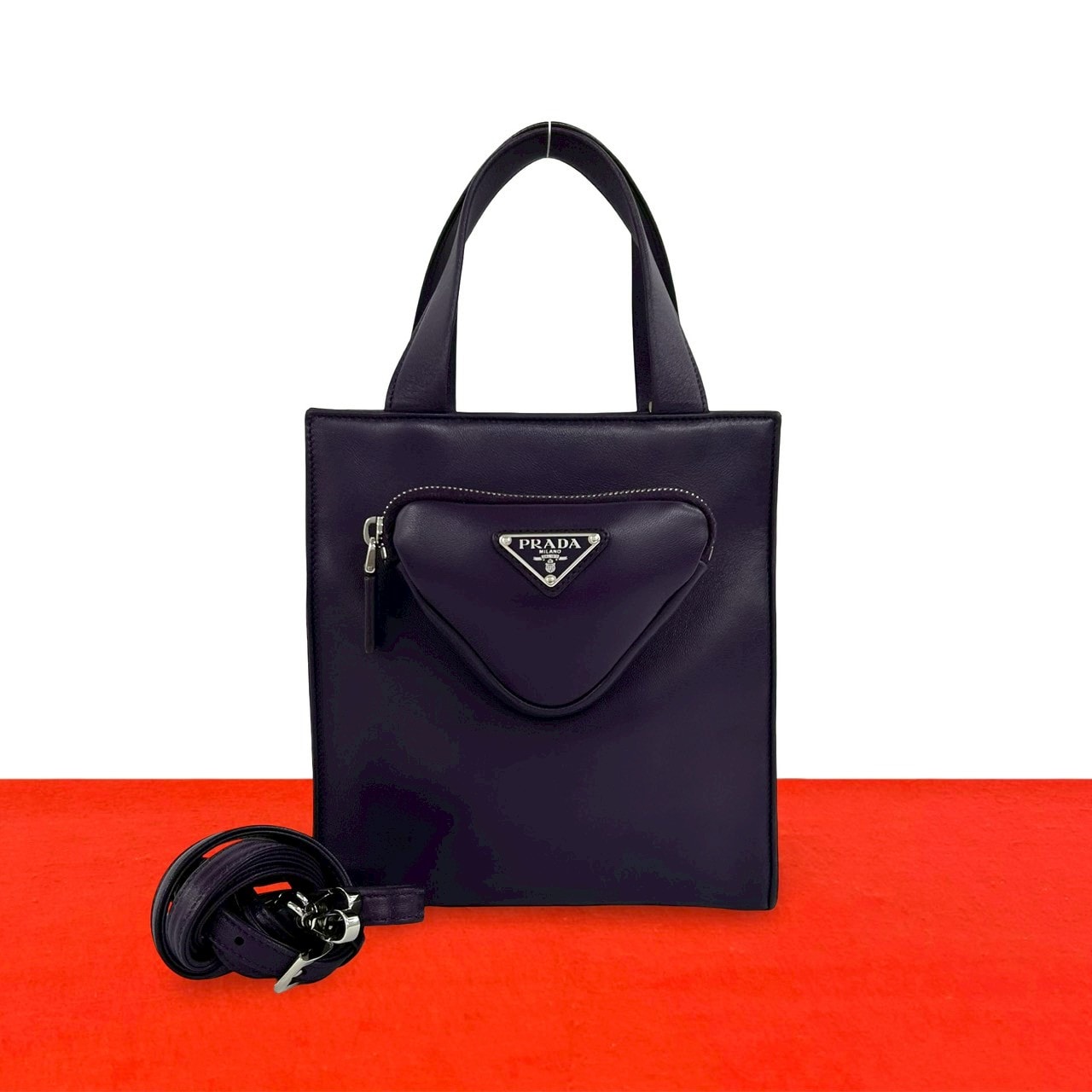 PRADA プラダ 三角ロゴ 金具 レザー ショルダーバッグ パープル
 08780
