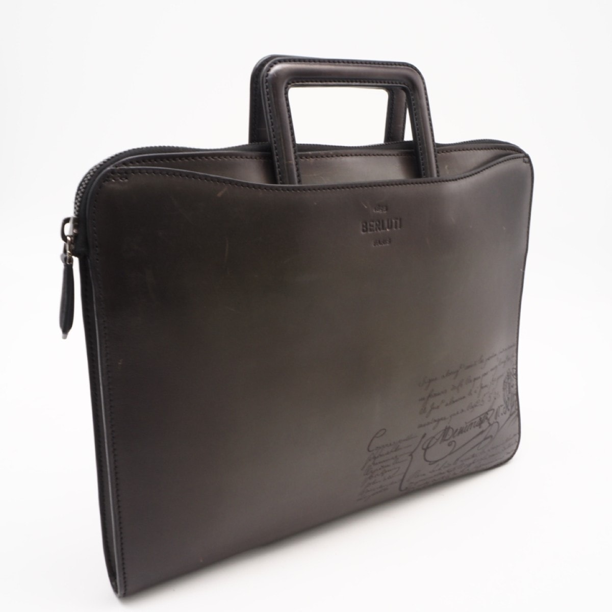 美品 Berluti ベルルッティ ヴェネチア レザー カリグラフィ ビジネスバッグ - ブリーフケース グレー カーフレザー メンズ