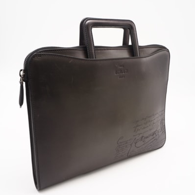 美品 Berluti ベルルッティ ヴェネチア レザー カリグラフィ ビジネスバッグ - ブリーフケース グレー カーフレザー メンズ