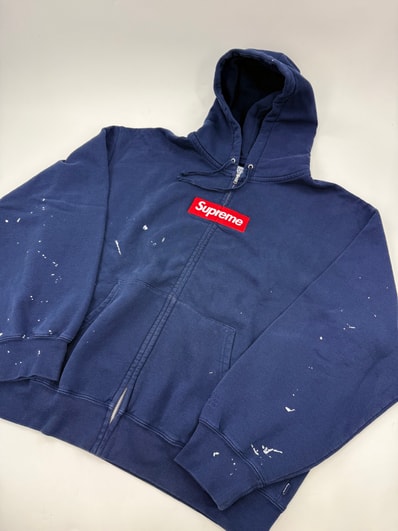 Supreme x MM6 Maison Margiela Box Logo Zip Up Hooded Sweatshirt "Navy"