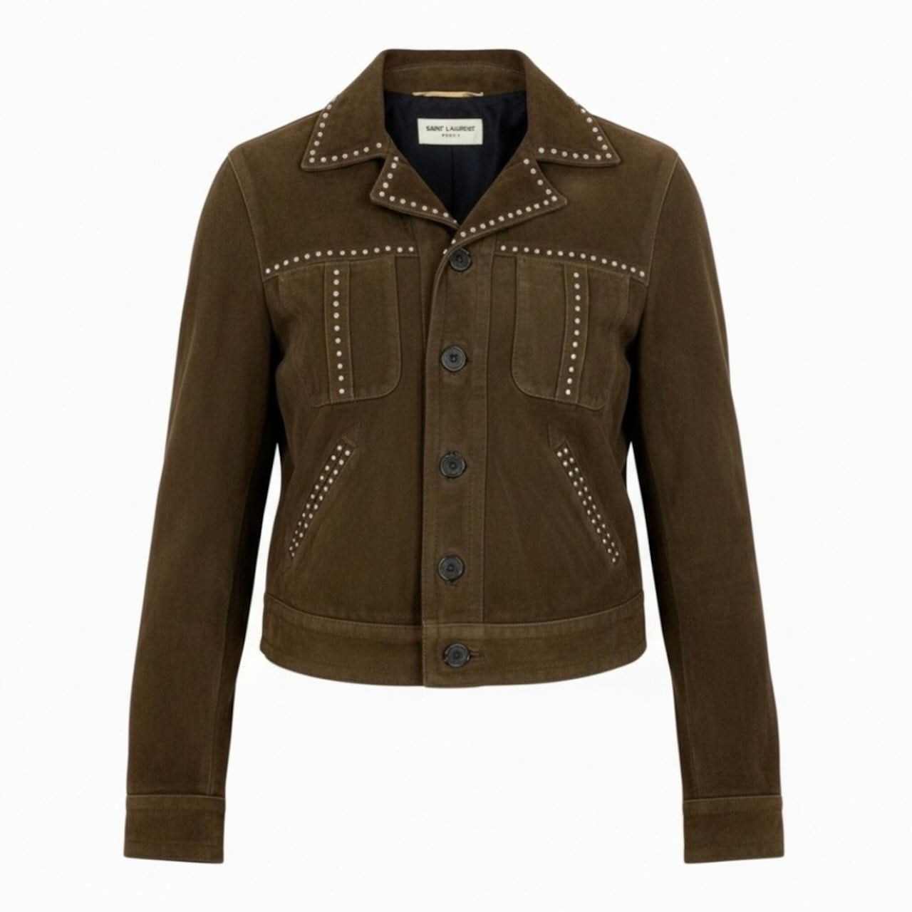 SAINT LAURENT PARIS サンローランパリ スタッズ ブラウン 山羊 シルク/ ウエスタンジャケット A3-00008 【中古】