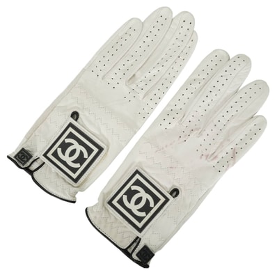 CHANEL シャネル 手袋 ゴルフ ドライビング スポーツライン ココマーク 手袋 白 (ホワイト)/黒 (ブラック) #6.5 カーフスキン SAランク【中古】