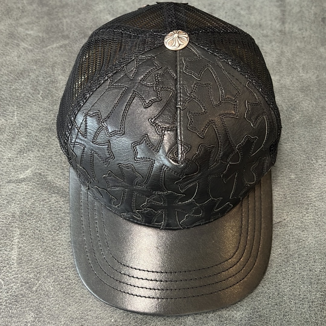 Chrome Hearts Cemetery Cross Leather Trucker Cap "Black"