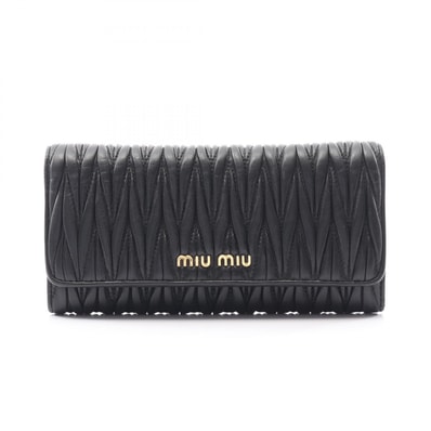 ミュウ ミュウ Miu Miu MATELASSE'1 マテラッセ 二つ折り長財布 財布 レザー レディース ブラック系 【中古】