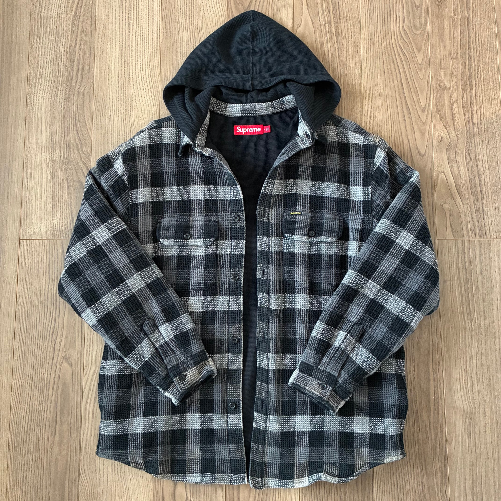 Supreme Waffle Plaid Hooded Shirt "Black"