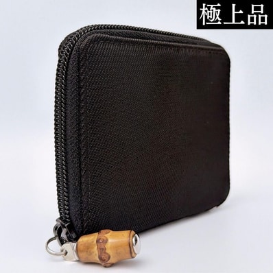 【極上品】GUCCI グッチ バンブー ナイロン ラウンドファスナー 小銭入れ ブラック 黒