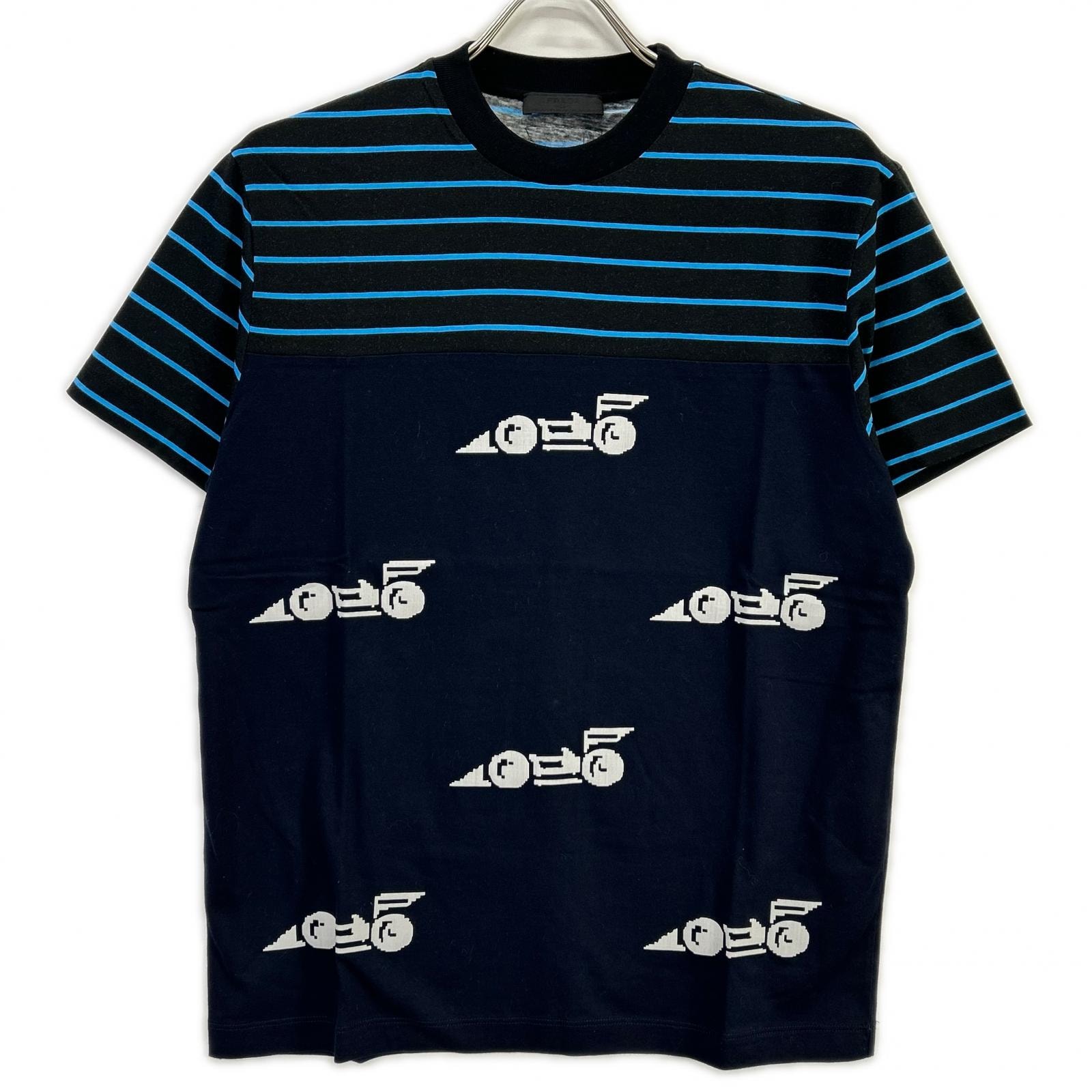 プラダ UJN330 レーシングデジタルプリント トライアングルロゴ クルーネックTシャツ M