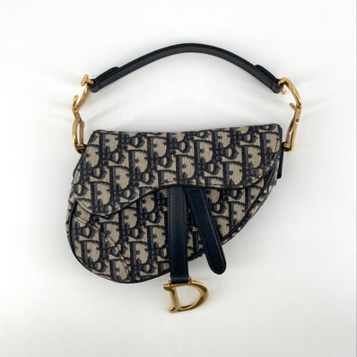 Christian Dior(クリスチャンディオール) サドルバッグ ミニ ディオール オブリーク ジャガード ハンドバッグ ネイビー