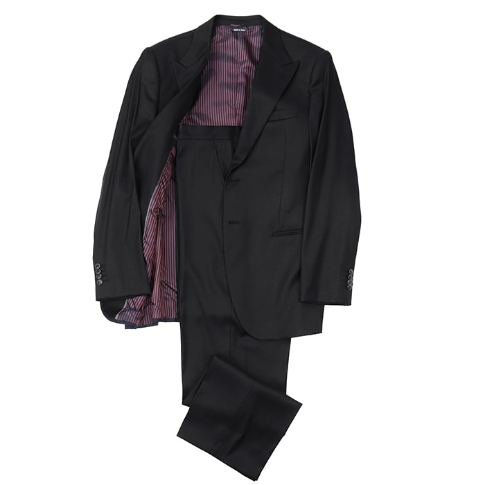 【極美品】GIORGIO ARMANI ジョルジオアルマーニ スーツ サイズ 50 メンズ セットアップ テーラード 2B ジャケット スラックス ウールサージ ストレッチ ストライプ ボルドー ダークネイビー 紺 イタリア製