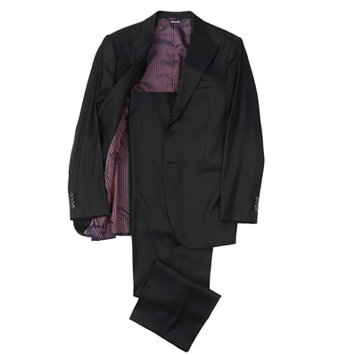 【極美品】GIORGIO ARMANI ジョルジオアルマーニ スーツ サイズ 50 メンズ セットアップ テーラード 2B ジャケット スラックス ウールサージ ストレッチ ストライプ ボルドー ダークネイビー 紺 イタリア製