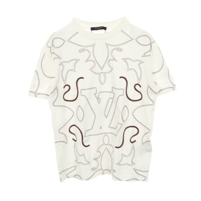 ルイ・ヴィトン LOUIS VUITTON エンブロイダード モノグラム 半袖Tシャツ 衣料品 トップス コットン メンズ ホワイト系 / ブラウン系 【中古】