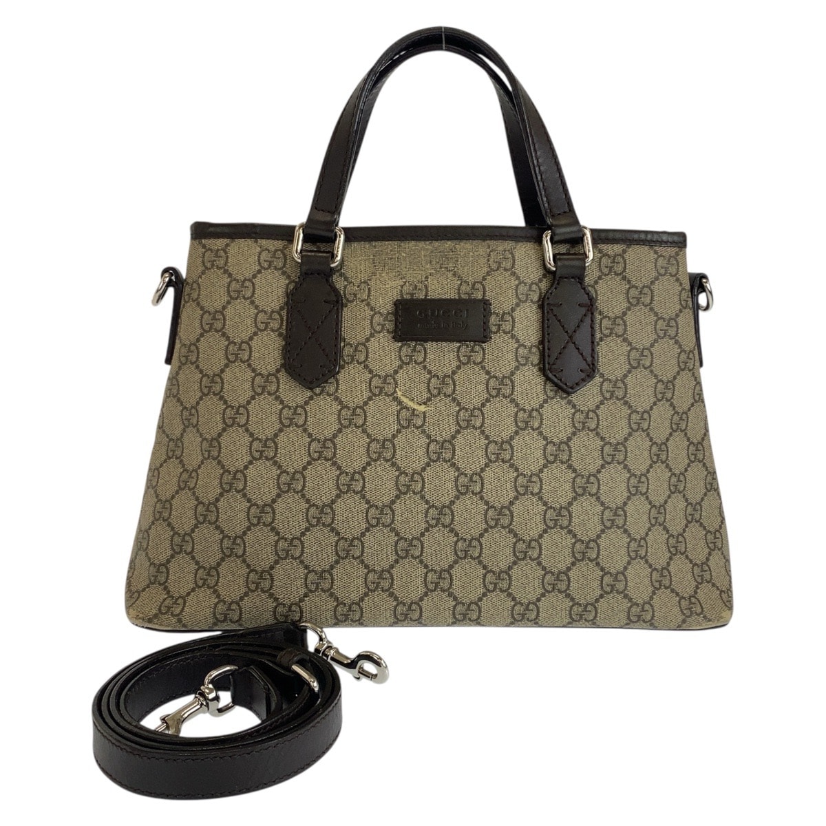 GUCCI グッチ グレー ベージュ ブラウン シルバー金具 GGスプリームキャンバス レザー/ ハンドバッグ ショルダーバッグ 2WAY 505884 【中古】