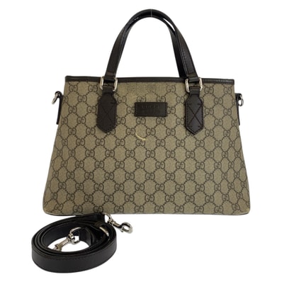 GUCCI グッチ グレー ベージュ ブラウン シルバー金具 GGスプリームキャンバス レザー/ ハンドバッグ ショルダーバッグ 2WAY 505884 【中古】