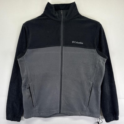 古着 コロンビア Columbia フリースジャケット アウトドア ワンポイントロゴ ツートン フルジップ ドローコード L ブラック メンズ