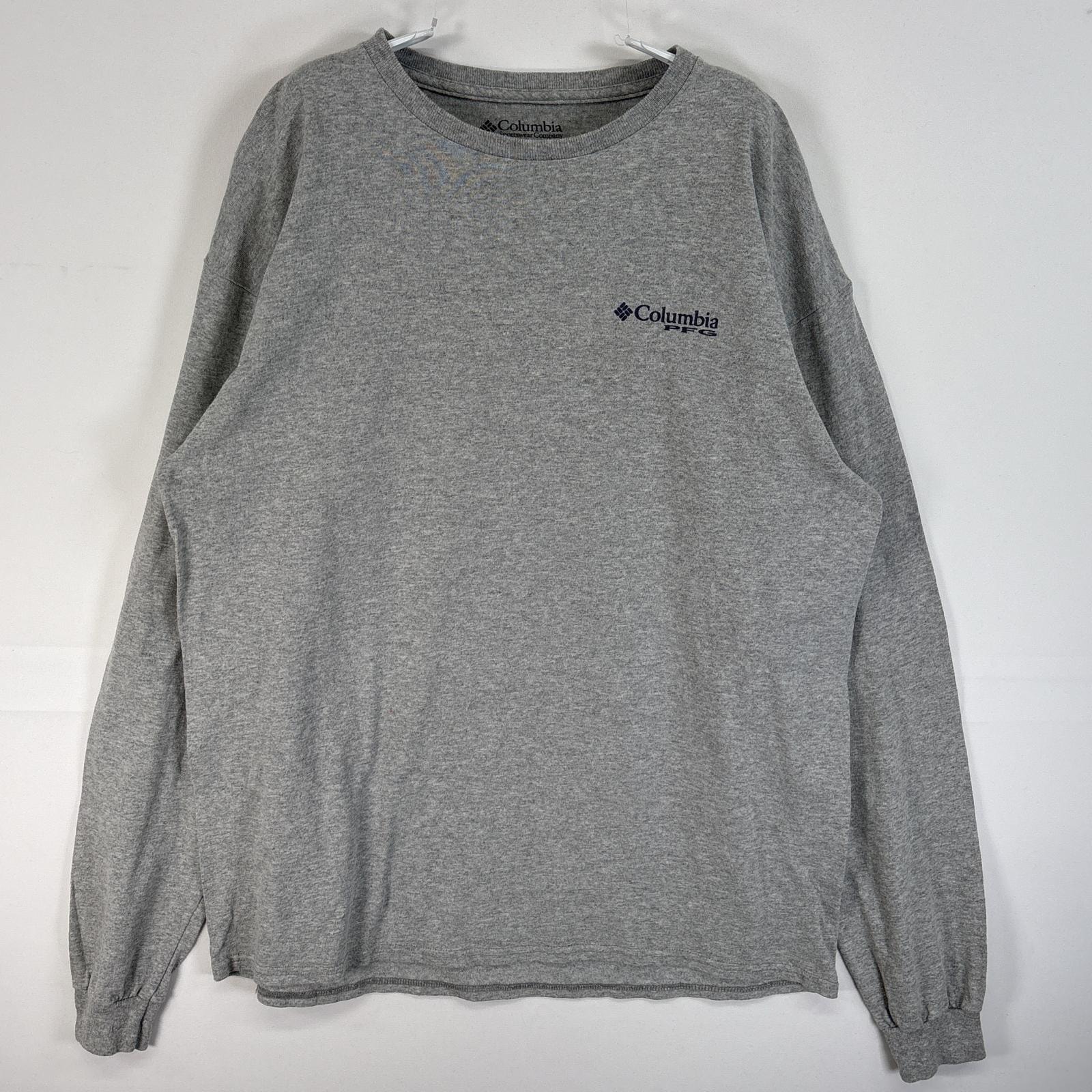 古着 コロンビア Columbia 長袖Tシャツ PFG 両面 染み込み プリント L  グレー メンズ