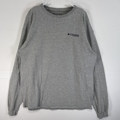 古着 コロンビア Columbia 長袖Tシャツ PFG 両面 染み込み プリント L グレー メンズ