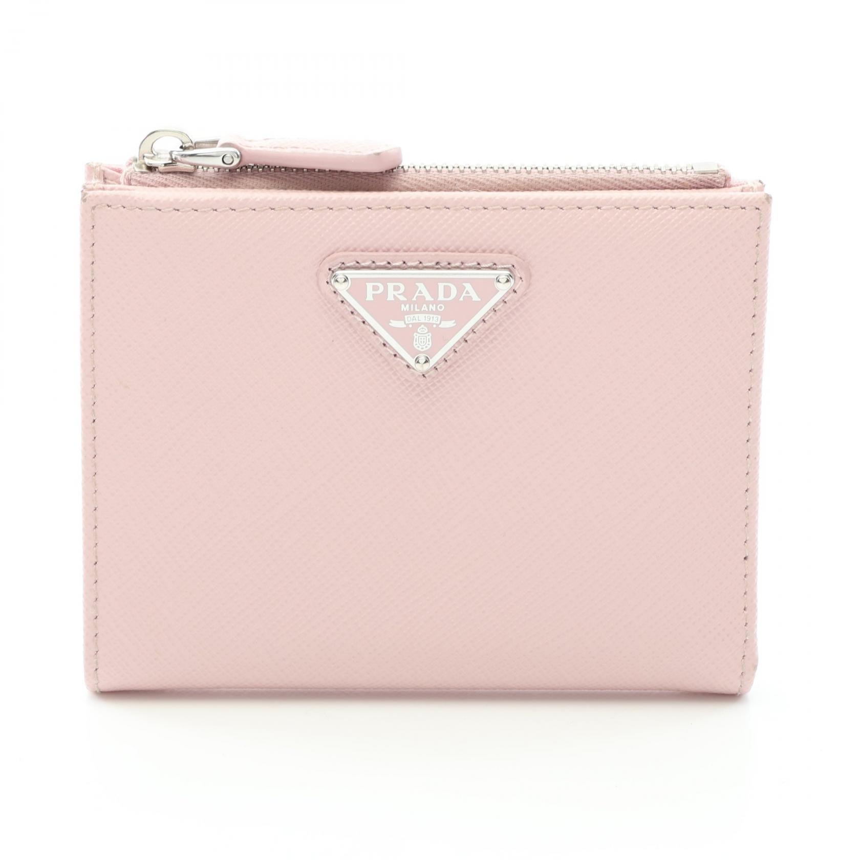 プラダ PRADA SAFFIANO TRIANG 二つ折り財布 財布 サフィアーノレザー レディース ピンク系 ML050 【中古】