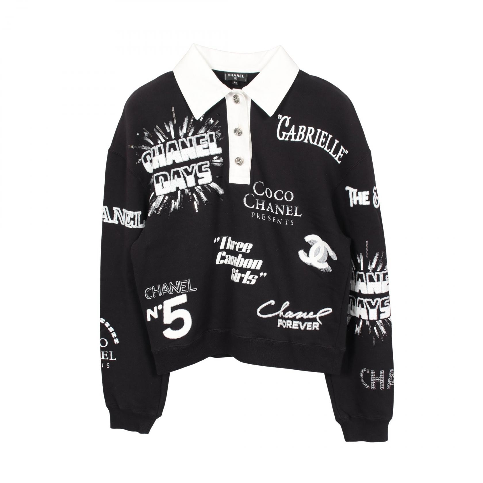 シャネル CHANEL ロングスリーブ スウェット ポロシャツ 衣料品 トップス コットン スパンコール / ラインストーン レディース ブラック系 / ホワイト系 P70689V62077 【中古】