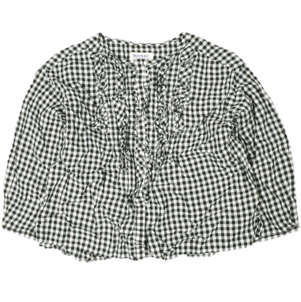 BEAMS BOY ビームスボーイ ギンガムチェックフリルクルーネックブラウス 13-11-0581-803 ONE SIZE BLACK/WHITE 七分袖 テンセル シャツ トップス g13666