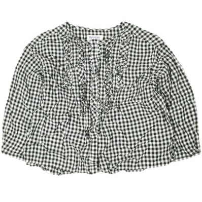 BEAMS BOY ビームスボーイ ギンガムチェックフリルクルーネックブラウス 13-11-0581-803 ONE SIZE BLACK/WHITE 七分袖 テンセル シャツ トップス g13666