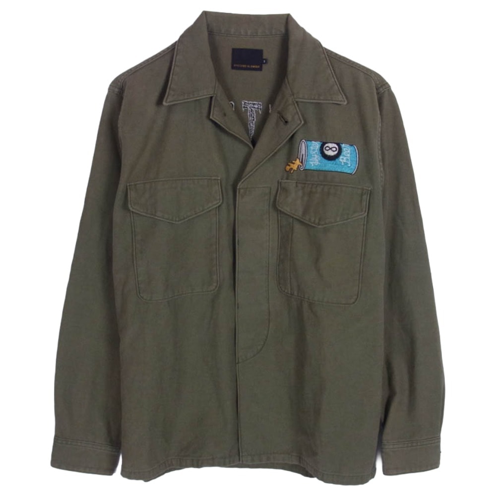 HYSTERIC GLAMOUR ヒステリックグラマー 長袖シャツ 02173AH06 STRAWBERRY MONSTER ストロベリー モンスター 刺繍 ミリタリー シャツ ジャケット カーキ系 S【中古】