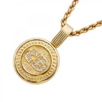 【6jdb0124-k】クリスチャンディオール ネックレス CDロゴ 丸型 サークル GPメッキ ラインストーン ゴールド【中古】レディース