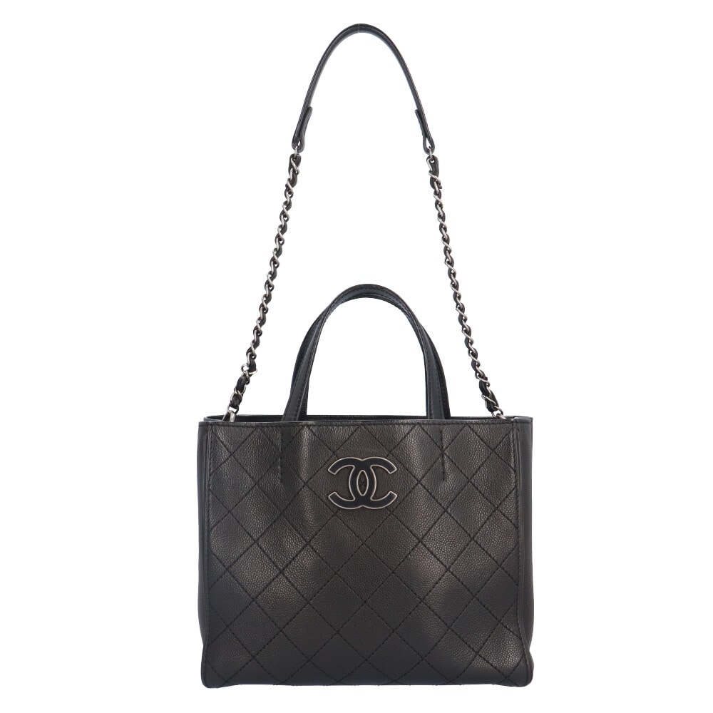 シャネル チェーン ワイルドステッチ ショルダーバッグ レザー ブラック レディース CHANEL  中古
