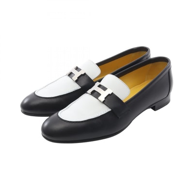 エルメス HERMES モカシン パリ ローファー 靴 レザー ホワイト レディース ブラック系 / ホワイト系 【中古】