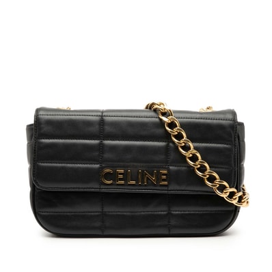 セリーヌ マトラッセ モノクローム チェーン ショルダーバッグ ブラック レザー レディース CELINE 【中古】