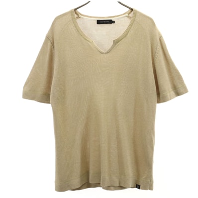 Calvin klein Jeans カルバンクラインジーンズ リネンブレンド 半袖 スキッパーカラー ニット M ベージュ
