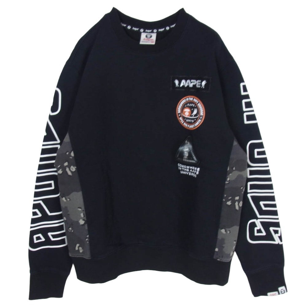 A BATHING APE アベイシングエイプ スウェット AAPSWM3240XX7 AAPE エーエイプ Universe ユニバース ロゴワッペン カモ切替 アームプリント スウェット ブラック系 L【中古】