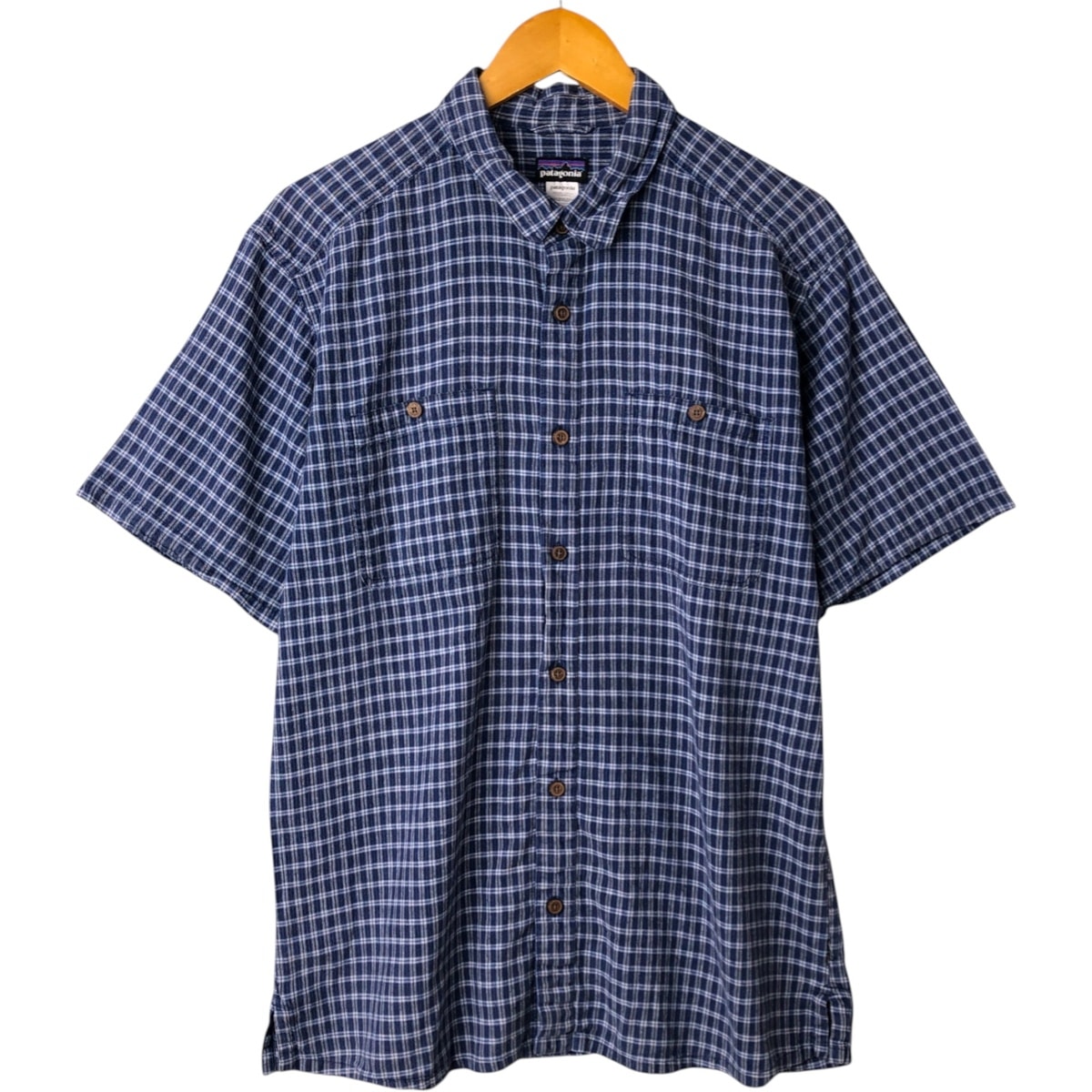 古着 パタゴニア Patagonia MIGRATION HEMP SHIRT 53138SP14 チェック柄 半袖 ヘンプ×コットンシャツ ボックスシャツ メンズL相当/eaa568161